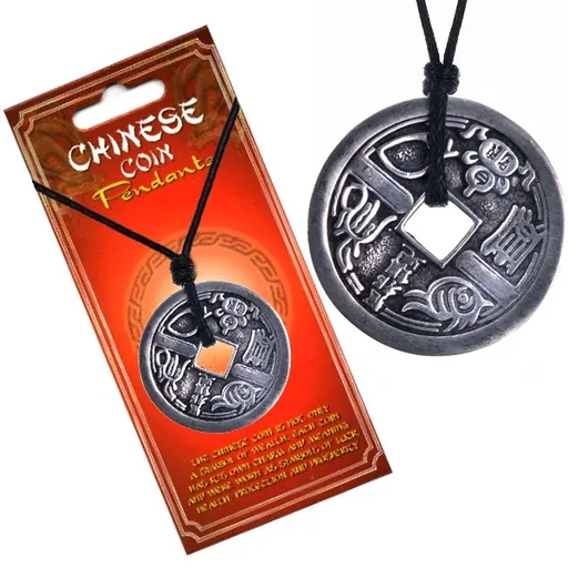 Náhrdelník s přívěskem - mince, motiv zvířat, čínské znaky
