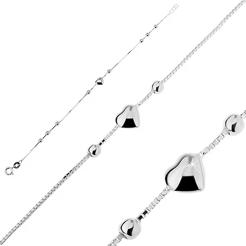 Stříbrný náramek 925 - plné srdíčko s kuličkami