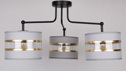 Stropní lampa černá 3xE27 stínidlo bílá + zlatá Andy