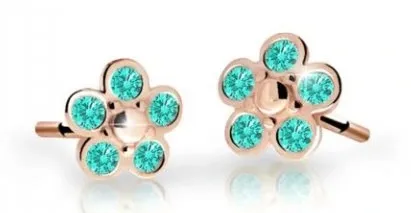 Cutie Jewellery Dětské kytičkové náušnice z růžového zlata C2744-30-X-4 světle zelená