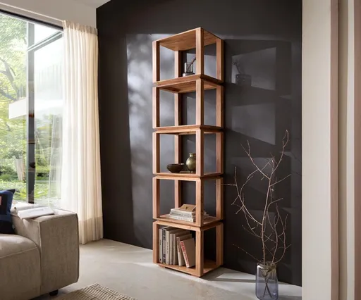 Regál Sakura 50x200 cm přírodní akácie 5 přihrádek