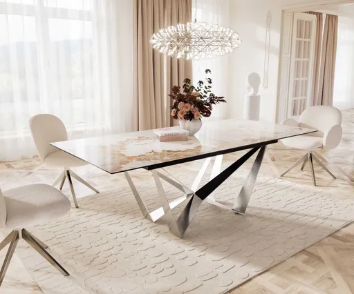 Jídelní stůl Edge 180-220x100 keramika Minas Melange bílo