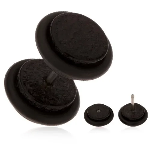 Fake plug do ucha z akrylu, černá barva, pískovaný povrch