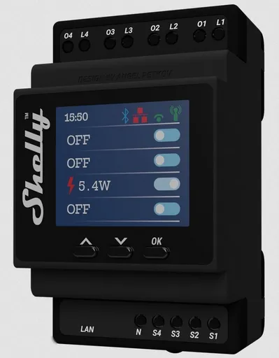 Shelly Pro 4PM, 4násobný spínací modul na DIN lištu, WiFi