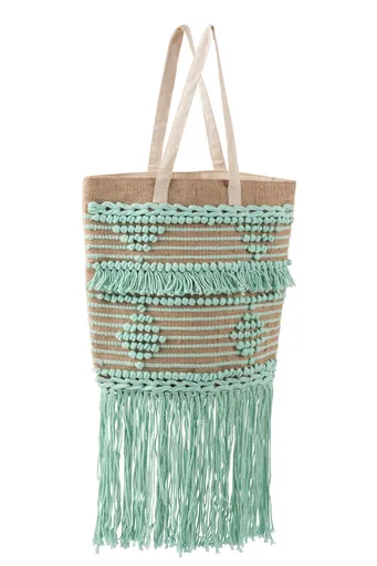 Béžovo - mintová kabela Boho s třásněmi - 40*45*102cm 94935