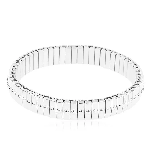 Strečový náramek z oceli 316L, stříbrná barva, úzké články s tečkami