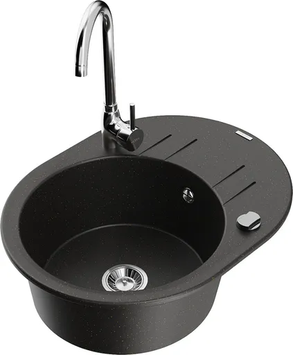 MEXEN/S Kevin granitový dřez s odkapávačem včetně baterie Telma, černá/zlatá metalik 6517-75-670200-00