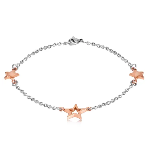 Náramek z oceli - tři hvězdy v měděné barvě, jemný řetízek