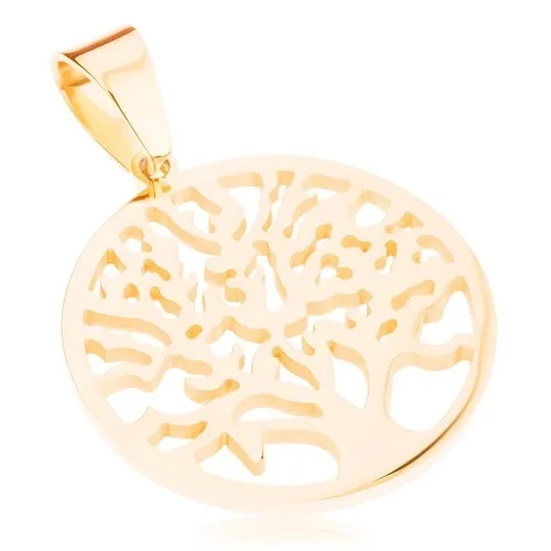 Přívěsek z chirurgické oceli ve zlatém odstínu, rozvětvený strom v kruhu