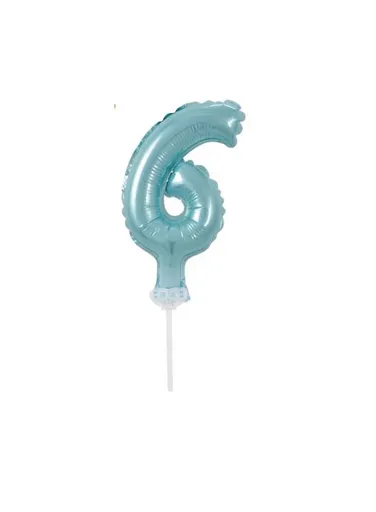 Balón foliový číslice tyrkysová (Tiffany) 12,5 cm - 6 s držákem - BALONČ