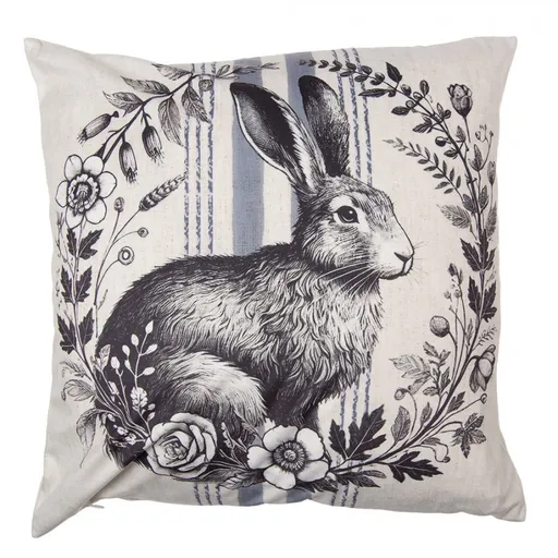 Béžový povlak na polštář s králíkem a věnečkem - 45*45cm KT021.444