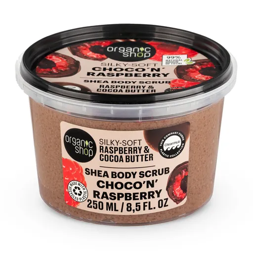Organic Shop Jemný tělový peeling Malina a kakaové máslo (Body Scrub) 250 ml