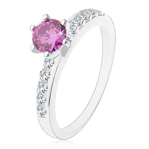 Prsten ze stříbra 925, fialový broušený zirkon, čiré zirkonové linie - Velikost: 49