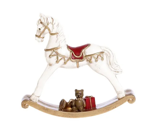 Krémová dekorace vintage houpací koník s medvídkem - 14*3*13 cm 52068819