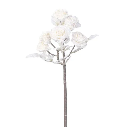 Umělá větvička Růže s glitrem krémová, 39 cm