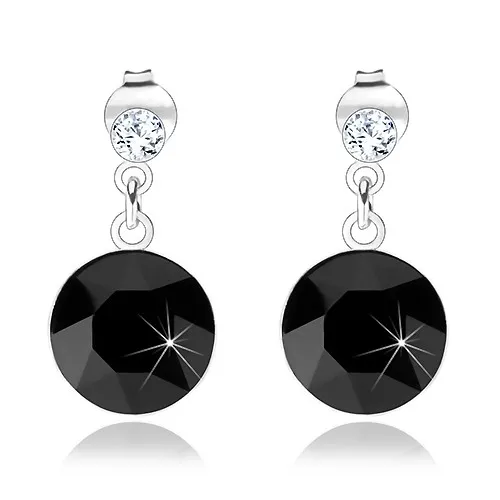 Stříbrné náušnice 925, kulaté krystaly Swarovski, černý a čirý odstín, 10 mm