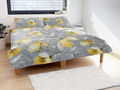 Polášek Krepové povlečení Rozkvetlá květina - Šedá / žlutá | 70 x 90 cm