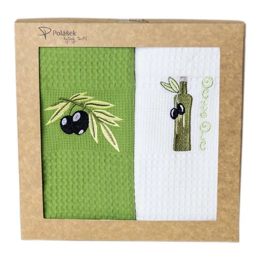 Polášek Vyšívaná vaflová utěrka s motivem - 2 ks - Olivy č. 9
