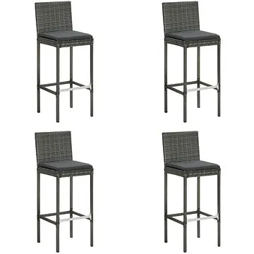 Zahradní barové stoličky s poduškami 4 ks šedé polyratan, 313438 (313438)