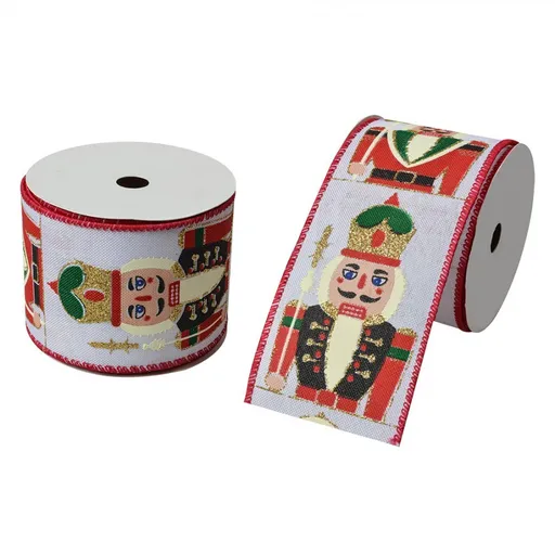 Bílá vánoční stuha s Louskáčky - 6.3 cm * 5 m Clayre & Eef