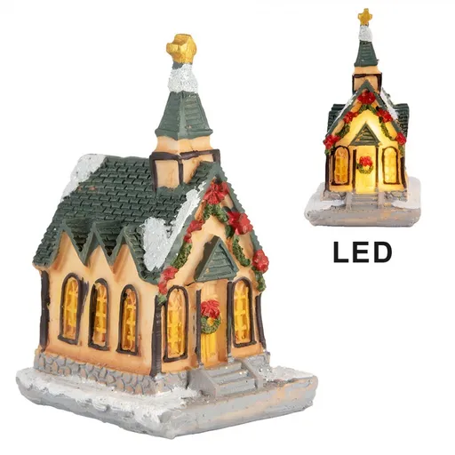 Dekorace malinký svítící béžový domek kostel Manon LED - 5*5*5 cm 6PR5736
