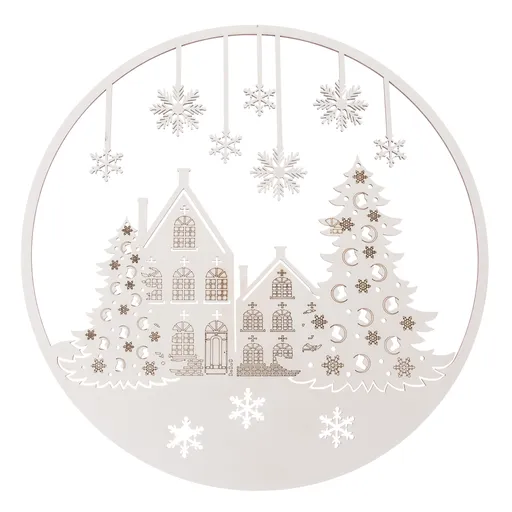 Dřevěná vánoční dekorace na stěnu Vločky, 37 cm