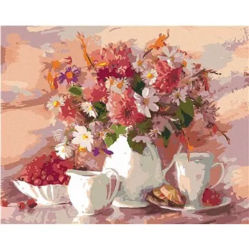 Zuty - Malování podle čísel - KVĚTINY V BÍLÉ VÁZE S BÍLÝM ŠÁLKEM, 80x100 cm, vypnuté plátno na rám (HRAmmb08183nad)