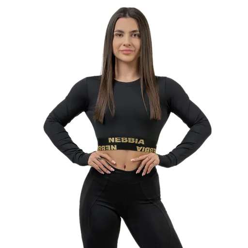Dámský crop top s dlouhým rukávem Nebbia INTENSE Perform 839 Black/Gold XS