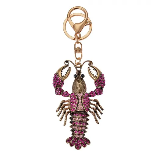 Růžovo-zlatý kovový přívěšek na klíče s kamínky rak - 5*2*9 cm JZKC0172
