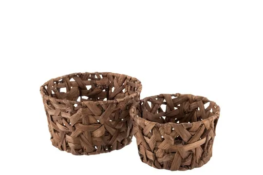 Sada 2 kulatých košíků z rákosu v kaštanově hnědé Orabelle - Ø 23*13 cm J-Line by Jolipa