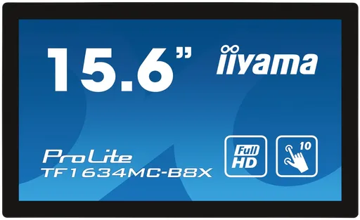 15,6" iiyama TF1634MC-B8X: IPS, FullHD, capacitive, 10P, 450cd/m2, VGA, DP, HDMI, IP65, černý