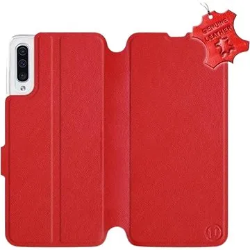 Flip pouzdro na mobil Samsung Galaxy A50 - Červené - kožené -   Red Leather (5903226861194)