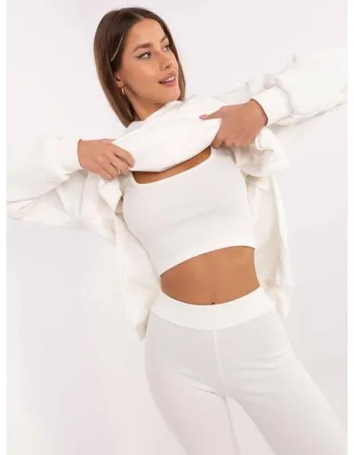 Ecru třídílná souprava s oversize mikinou