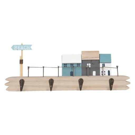 Dřevěný věšák s dekorací domků Beach - 35*5*14 cm 6H1943