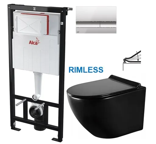 Předstěnový instalační systém s chromovým tlačítkem M1721 + WC MEXEN LENA ČERNÁ Rimless + SEDÁTKO AM101/1120 M1721 ME01