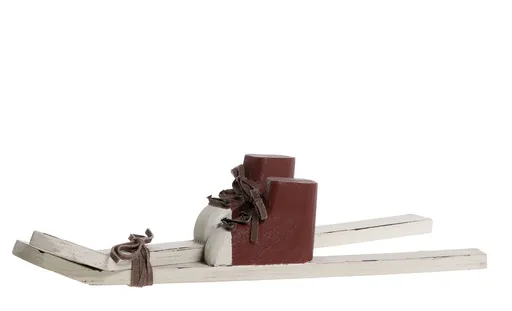 Bílá antik dřevěná dekorace lyže s botami Ski Vintage - 33*12*7 cm Chic Antique