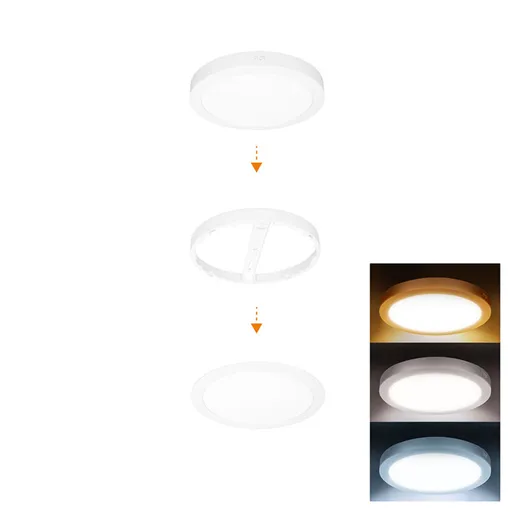 Solight LED mini panel koupelnový 2v1, 3CCT, podhledový/přisazený, 18W, 1530lm, IP54, bílá, kulatý WD242-W