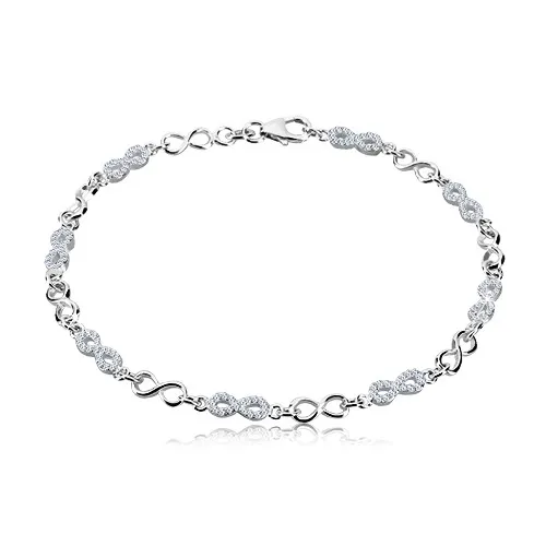 Stříbrný náramek 925 - symboly nekonečna, ležící osmičky se zirkony