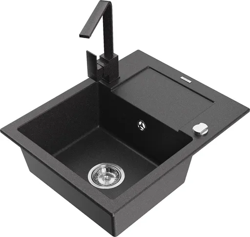 MEXEN/S Enzo granitový dřez 1-miska s odkapávačem včetně baterie Rita, černý kropenatý 6506-76-670300-76