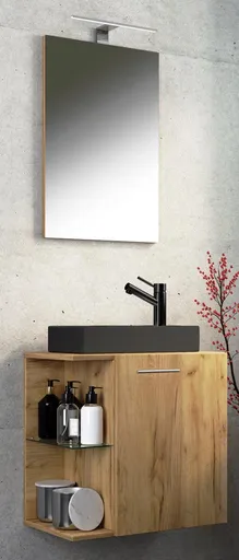 VCM 3dílné umyvadlo pro hosty Hausa BL se zrcadlem, dub medový