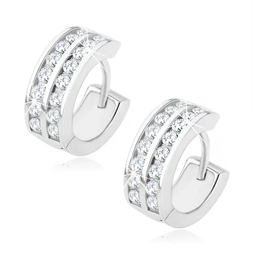 Náušnice ze stříbra 925 - kroužky, dvě linie čirých kamínků, kloubové zapínání