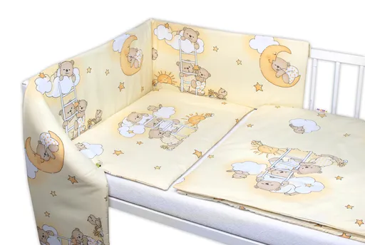 Baby Nellys Mantinel s povlečením Premium, 3D sada, Medvídek na žebříku, žlutý, 135x100cm