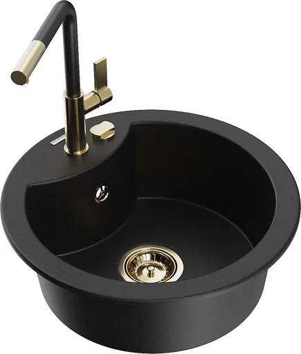 MEXEN/S Diego granitový dřez 1-miska včetně baterie Flora, černá 6512-77-670401-57-G