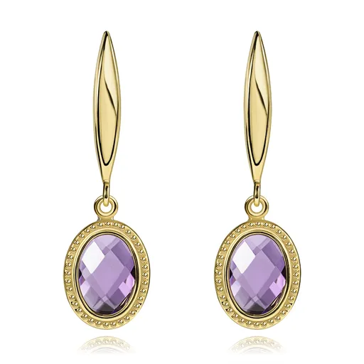 Zlaté náušnice ze 14K zlata s oválným ametystem
