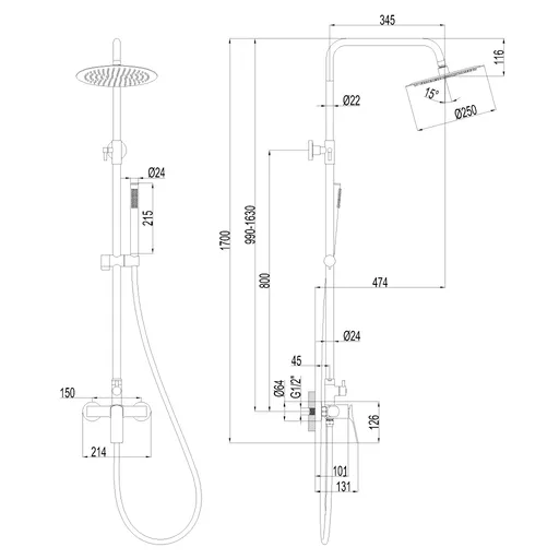 INVENA Sprchový sloup  TREND měď AU-P9-B14-L