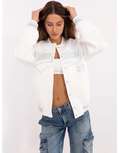 Ecru dámská bunda bomber s výšivkou