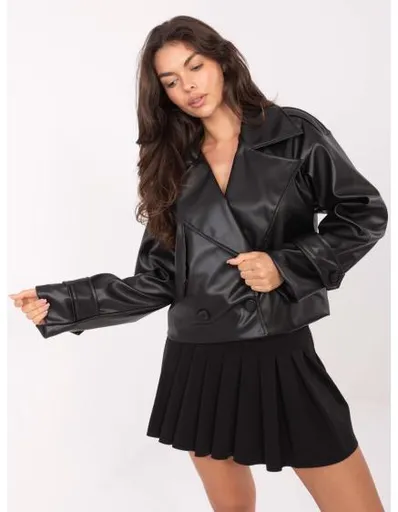 Černý kabát s pásky na rukávech RUE PARIS