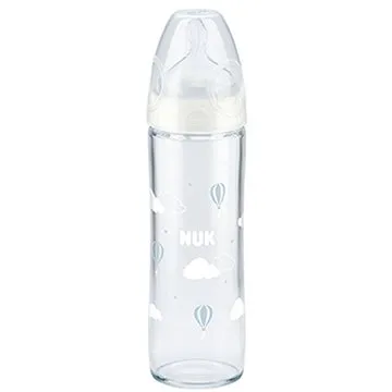 NUK kojenecká láhev Love, 240 ml - skleněná, bílé balóny (BABY0032b)