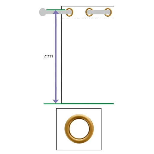 Zlatá matná barva kroužků, Kroužkování závěsu, (přidejte 23 cm látky)