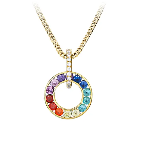 Silver Cat Pozlacený náhrdelník s barevnými kubickými zirkony SC583 (řetízek, přívěsek)